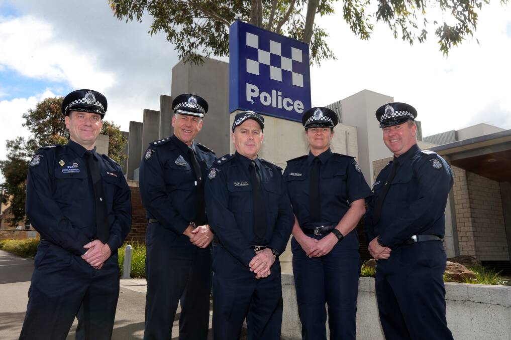 A time to remember: Warrnambool Police officers Sergeant Jason Puschenjak, Inspector Gary Coombes, Superintendent Peter Greaney, Acting Inspector Tania Barbary and Leading Senior Constable Mick Little are getting ready for Police Remembrance Day.