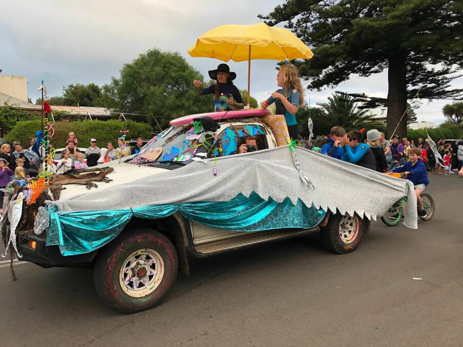 Summer fun: Winner of 'Best Themed Float' at the 2017 Moyneyana Festival New Years Eve Parade, Mia Hislop and her friends decorated a truck with seaweed, fish, starfish and all things from the ocean. 