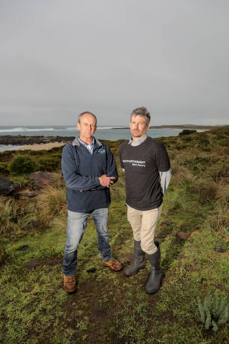 United: Southern Ocean Mariculture's Mark Gervis and Fight for the Bight campaigner Ben Druitt are urging Moyne Shire to make a stand. Photo: Morgan Hancock