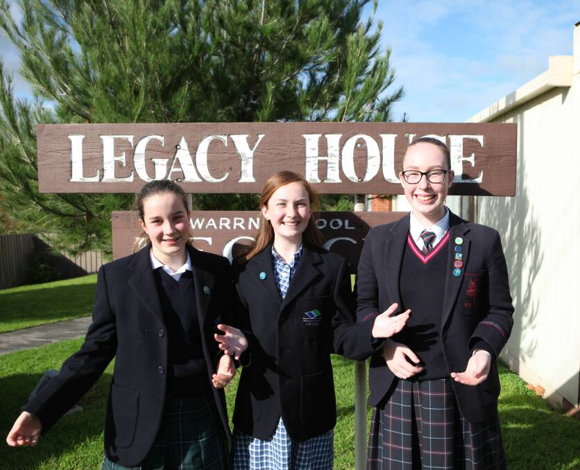 Ta-da: Warrnambool College students Tazmyn Reuel, 12, and Eliza McLauchlan, 13, and Emmanuel College student Olivia Kelly, 14, were winners in the 2018 Legacy Junior Public Speaking Awards on Thursday. Picture: Rebecca Riddle.