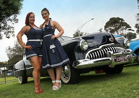 Stylin 50's: Rockabilly ladies Clare Haywood and Shelby Katsaros were cruisin' at the Melbourne to Warrnambool Cycling Classic Car show at the weekend. Picture: Supplied
