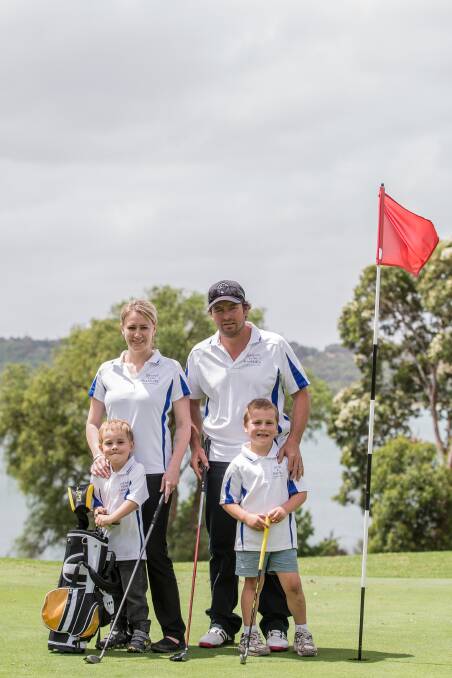 On par: Darren and Samantha and their two sons Bailey, 5 and Tommy, 3, are hoping the community throws itself behind their February 11 Shine for Samuel Golf Day.