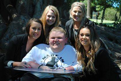 Angels: Former Brauer College students Kate Richardson, Laura Dickie, Haylee Trigg and Jess Campbell are friends Chris refers to as "his girls", pictured here at the Warrnambool Botanic Gardens in 2014. 