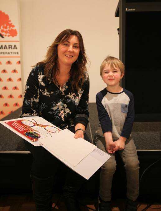 Learning: Warrnambool woman Sherry Johnstone shares concepts from the Koorie Resource Kit she created with four-year-old Jonty Debono. Picture: Rebecca Riddle