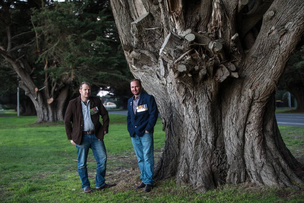 Ancestree: Mortlake resident Bart Robertson and fellow soldier Captain Darren Stendt want to include new-war veterans in the town's Avenue of Honour. Picture: Christine Ansorge.