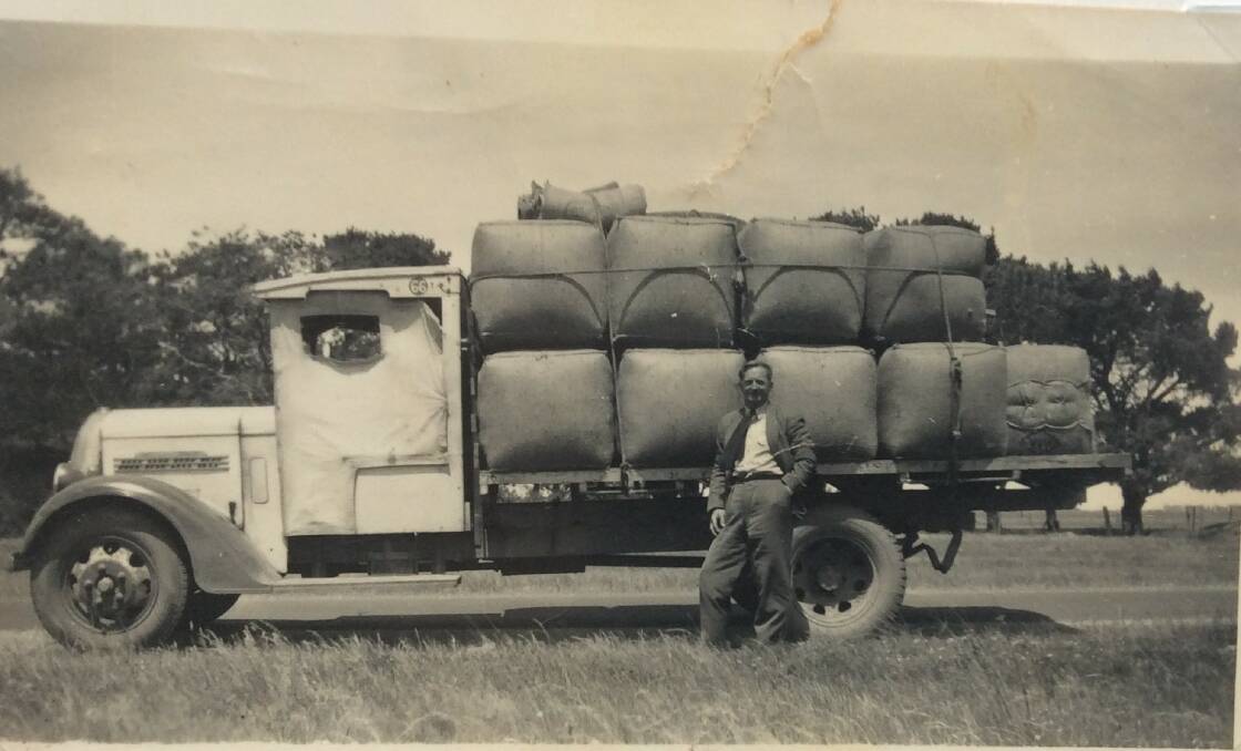 Austin Howley with a truck full of Vic Walker's wool in the 1950s. Picture courtesy Ian Howley