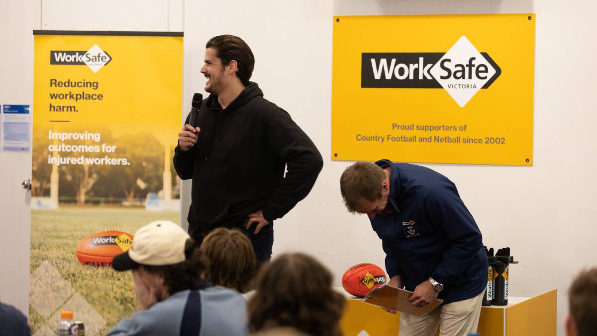 Spreading the message: Tom Boyd presenting in the footy clubrooms at Traralgon as part of the WorkSafe program.