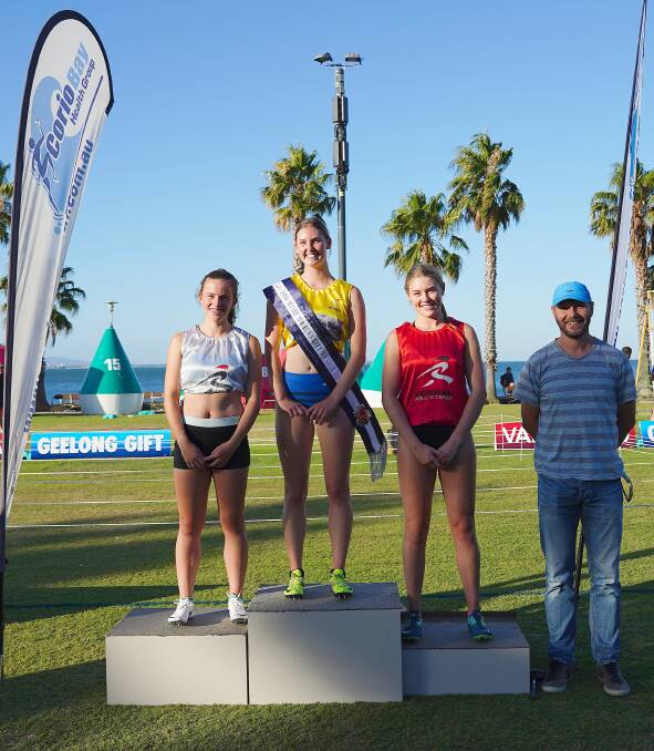 HAPPY END: Hannah Duynhoven stands atop the podium at the Geelong Gift. Picture: jamesonsphotography