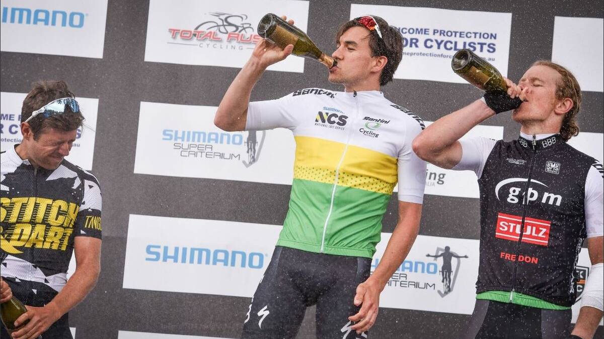 Raphael Freienstein celebrates his National Road Series victory title he won last month! Picture: Kristy Baker