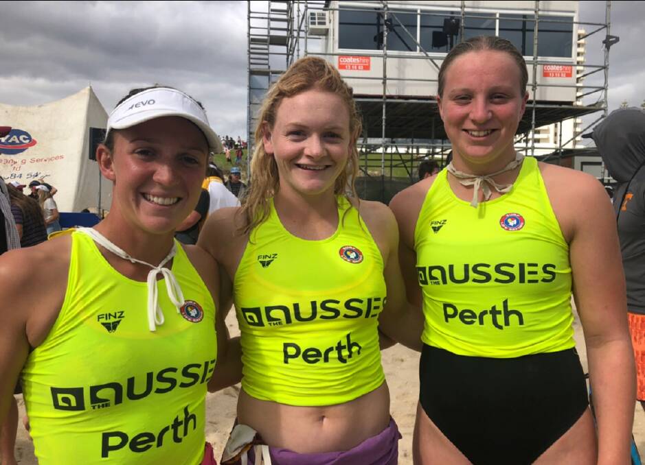 TEAMING UP: Female open board relay team members Sophie Thomas, Jane McMeel and Emma Ragg. The trio made the final of the event in Perth. ​
