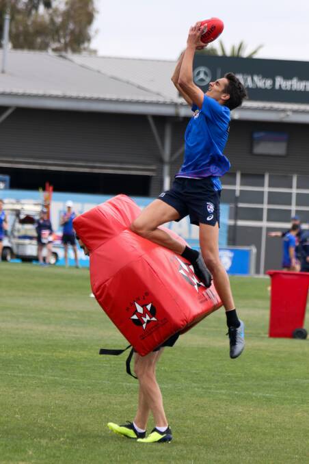 UP HIGH: Ugle-Hagan takes a hanger during a pre-season training drill. Picture: Eleanor Armstrong/Eleanor Jeanne Photography