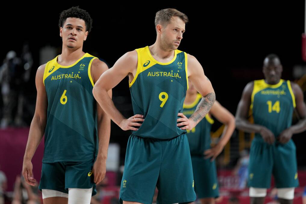 IN WITH A SHOT: Nathan Sobey and his Australian Boomers teammates will battle for bronze. Picture: Joe Giddens/AAP