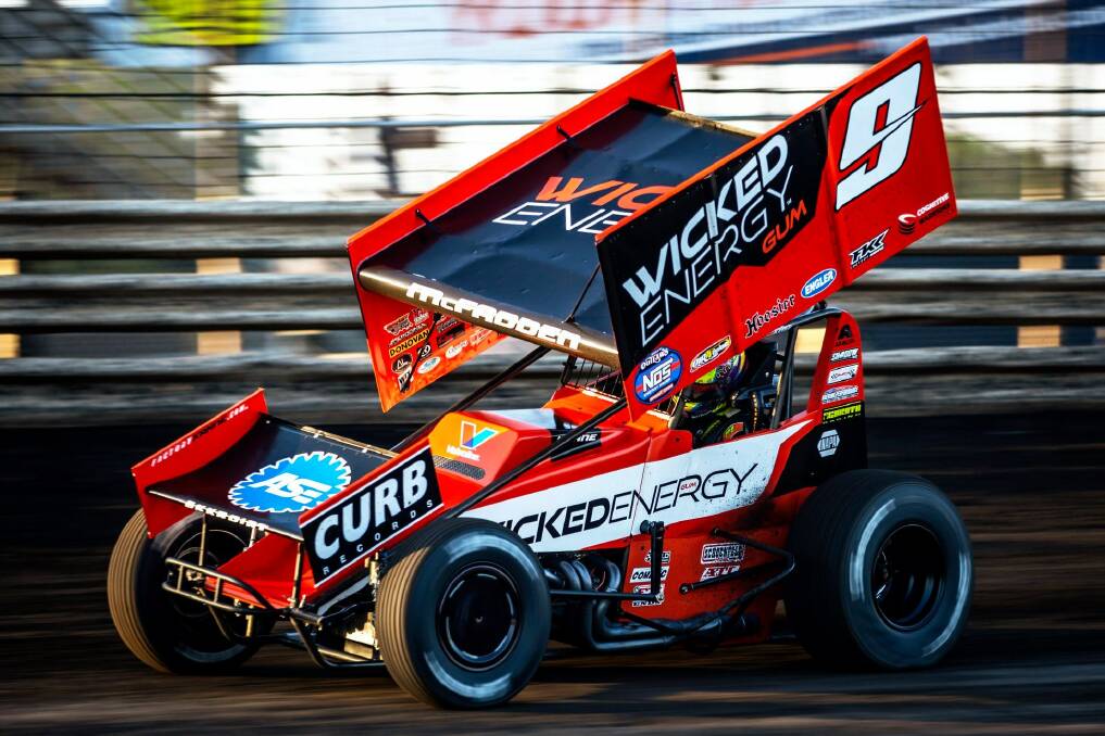 FLYING: Warrnambool'sJames McFadden stormed to an eighth-place finish at the Knoxville Nationals on Sunday. Picture: Trent Gower Photography