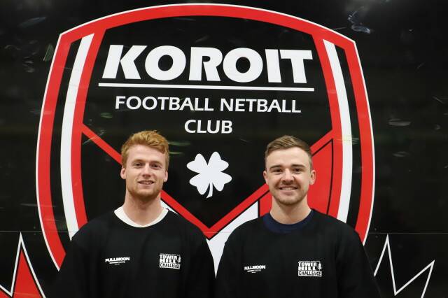 BACK HOME: Port Adeliade's Willem Drew and Essendon's Marty Gleeson have thrown their support behind their home club Koroit and its Tower Hill Challenge.