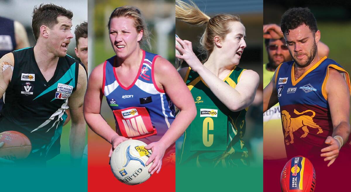 ON TOP: Kolora-Noorat's Nick Bourke, Panmure's Stacy Dunkley, Old Collegians' Rachel Alderson and South Rovers' Trent Harman were crowned their club's best.