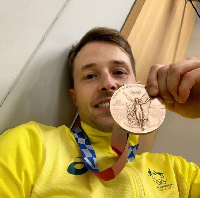 SELFIE TIME: Nathan Sobey shows off his bronze medal in a photo he sent to his family on Saturday night.