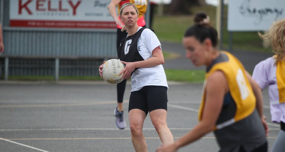 PRACTICE TIME: Port Fairy playing assistant coach Ally Feely participates in match play at training on Tuesday night. Picture: Morgan Hancock 