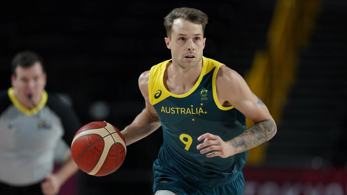 ON COURT: Nathan Sobey played over two minutes as the Australian Boomers won bronze at the Tokyo Olympics. Picture: AAP