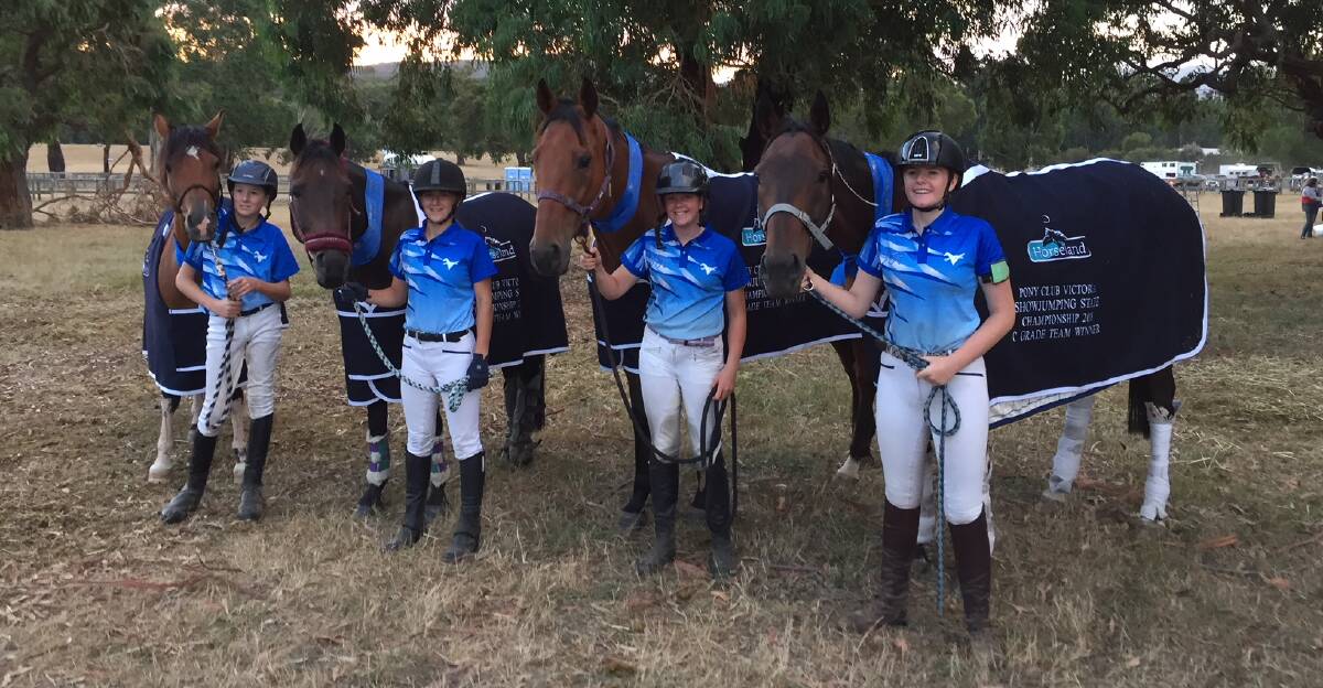 HAPPY: Wannon C grade team riders Mitchell Parker (Sir Beau Gart), Emily Manuell (Neopolian), Sheree Wright (Red Buttons) and Shakaya McCrae-Wilson (Questing).