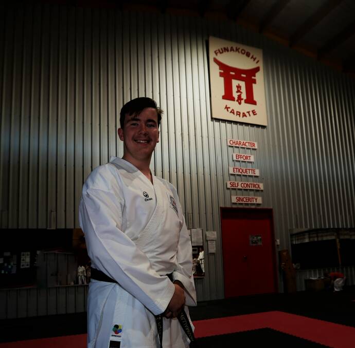 BIG DREAMS: Garrin Williamson is back in Funakoshi Karate dojo in Warrnambool after 12 months off and he has high ambitions for his future in the sport. Picture: Sean Hardeman
