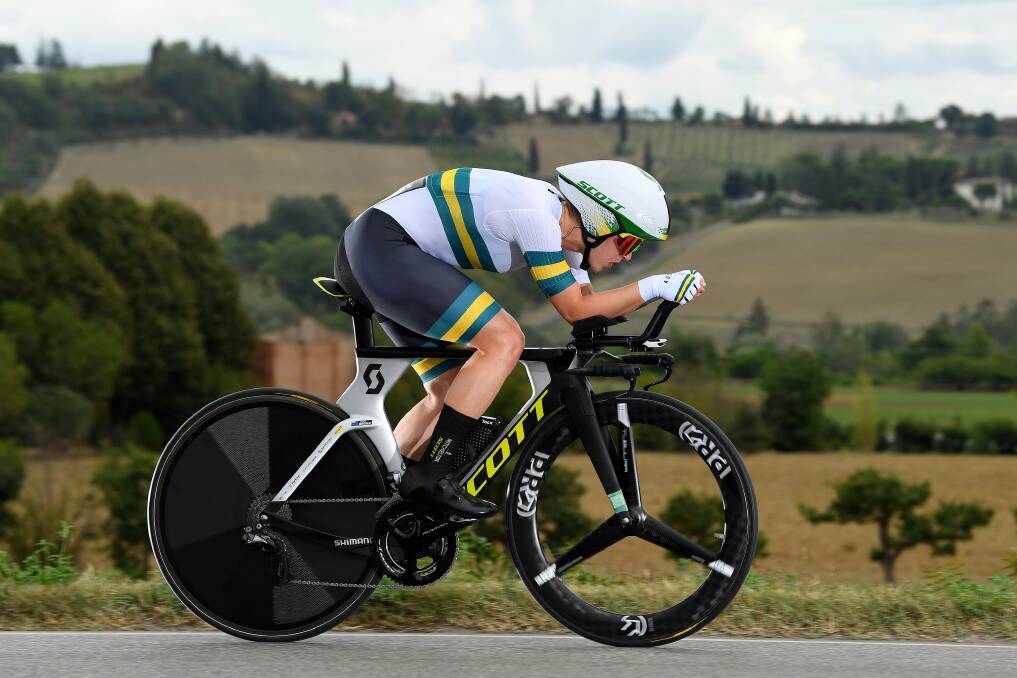 FULL POWER: Grace Brown rides during the individual time trial at the UCI World Road Championships in Imola, Italy. Picture: Mitchelton-SCOTT/Twitter
