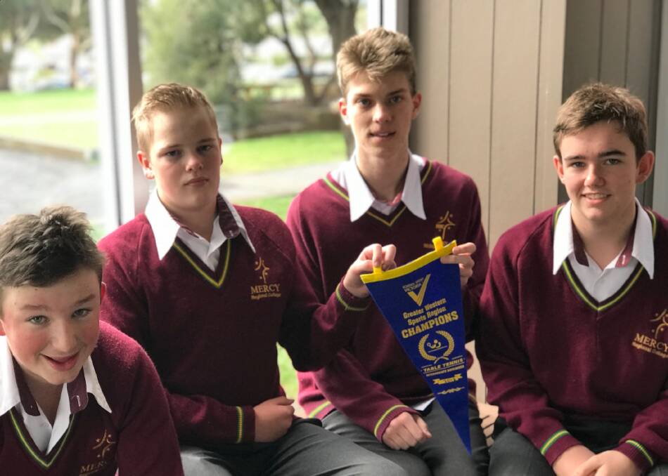 The winning year nine table tennis team of (l-r) Sam Whytcross, Ethan Wass, Billy Baker and Dom Holswich.