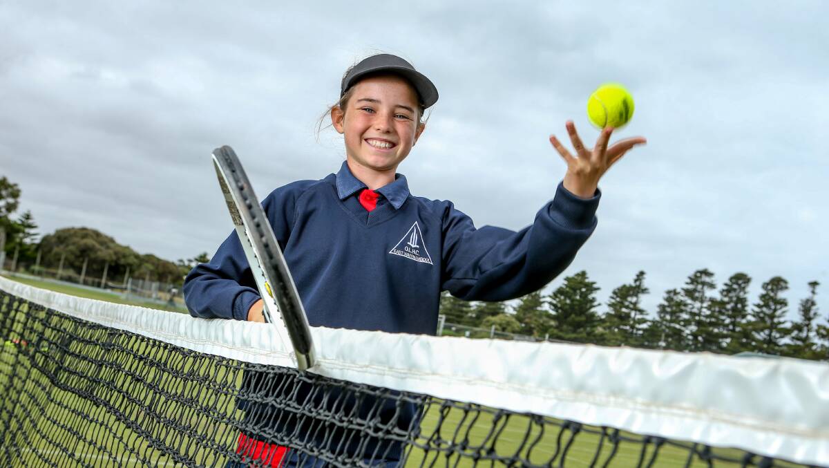 ON SERVE: Adele McNamara, 11, is playing in the Labour Day weekend tennis tournament. Picture: Chris Doheny