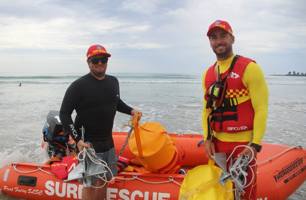 RETURNING: Adam McCosh (right), with Pete Artis, is Port Fairy Surf Lifesaving Club's patrol captain for 2020-21. Picture: Martina Murrihy