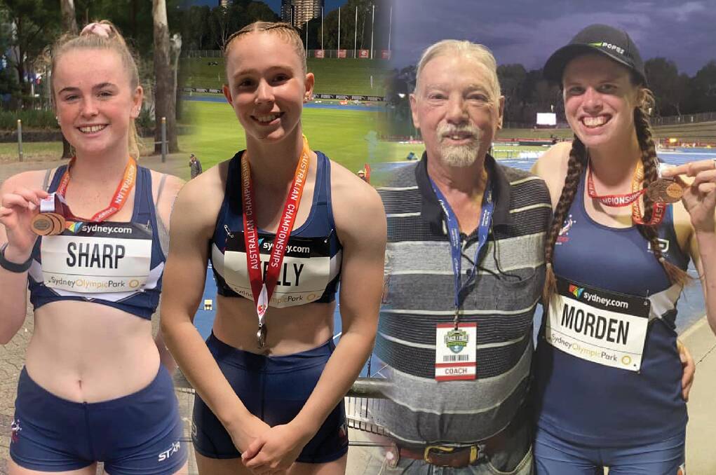 SUCCESSFUL TRIPS: Caytlyn Sharp, Grace Kelly and Emily Morden (pictured with her coach Phil Molesworth) secured medals at the national championships. 