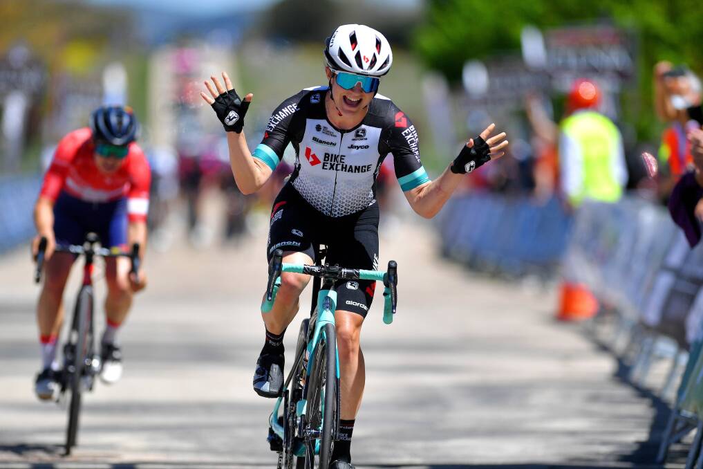 WINNING: Grace Brown crosses the line to claim the first stage of the Vuelta a Burgos Feminas (Tour of Spain). Picture: Getty Images
