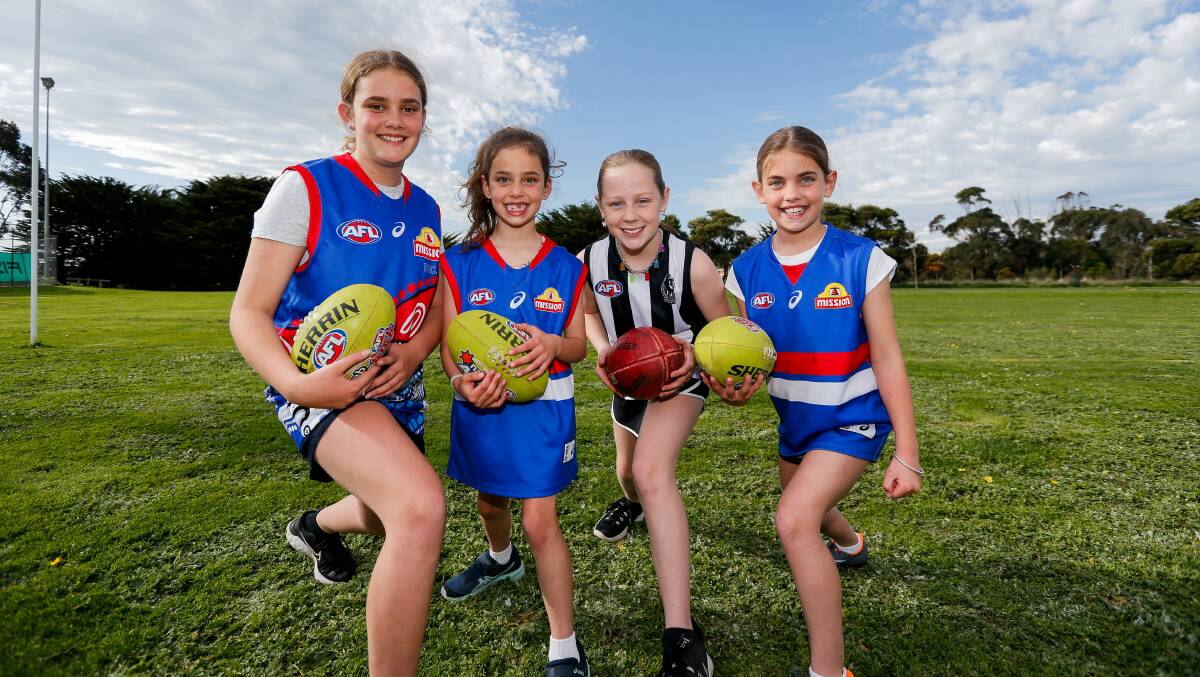 GAME ON: Charlotte Smedts, Juliette Smedts, Layla Drummond and Vivenne Smedts are ready for the come and try program. Picture: Anthony Brady