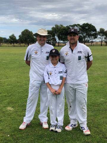FAMILY DAY OUT: Koroit's Cristian Jones (left) played with his grandson Angus and son Damian for Mailors Flat on Sunday. 