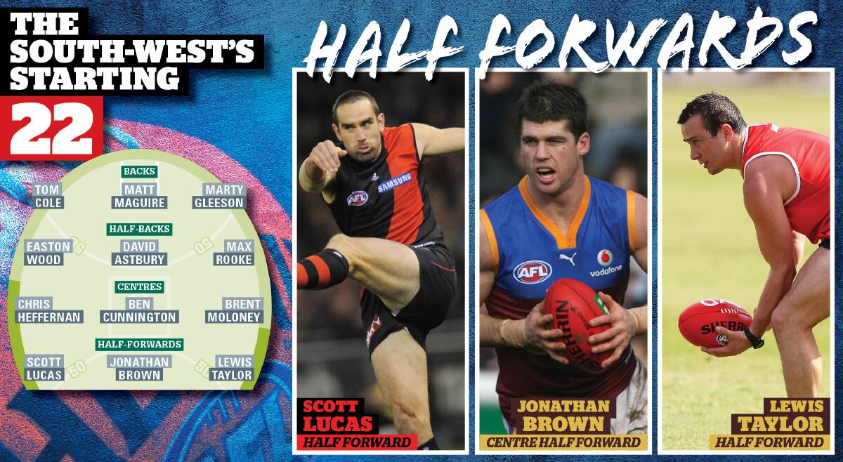 STAR POWER: Scott Lucas, Jonathan Brown and Lewis Taylor make up the half-forward line. 
