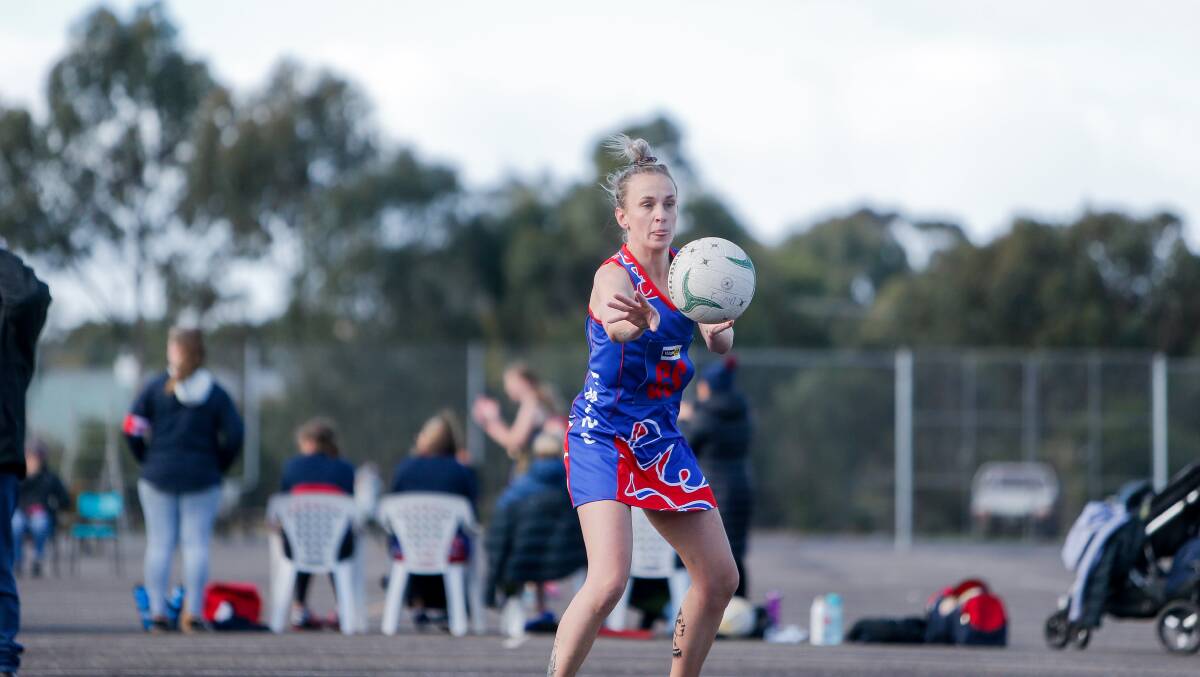 ON THE MEND: Terang Mortlake's Rhi Davis prepares to pass the ball during the match on Saturday. Picture: Anthony Brady