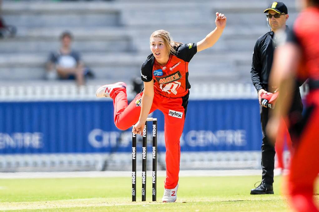 OUT: Georgia Wareham bowls. She was injured in a match against the Adelaide Strikers on Wednesday. Picture: Morgan Hancock