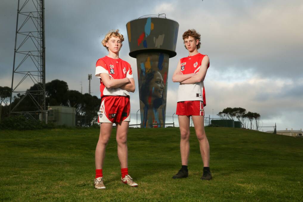 WORKING TOGETHER: Sam Rhodes and Hunter Cross will lead South Warrnambool's under 14 side into battle on Sunday. Picture: Chris Doheny