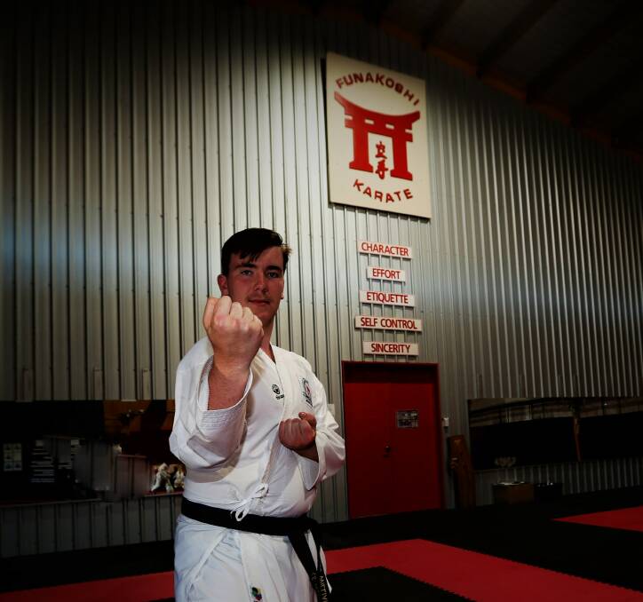 SECOND HOME: Garrin Williamson is back in Funakoshi Karate dojo in Warrnambool after 12 months off. Picture: Sean Hardeman