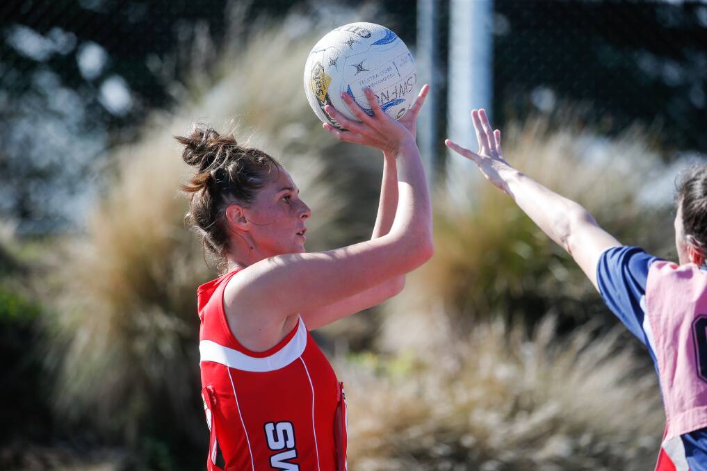 TAKING AIM: South Warrnambool's Annie Blackburn prepares to take a shot in the practice match against Nirranda. Picture: Anthony Brady