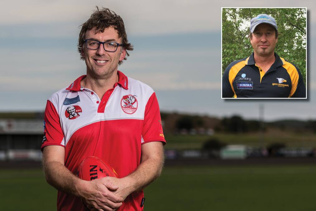 HELPING HANDS: South Warrnambool's Sam Stevens and North Warrnambool Eagles' Adam O'Keefe have been shortlisted for AFL Victoria coach of the year awards.
