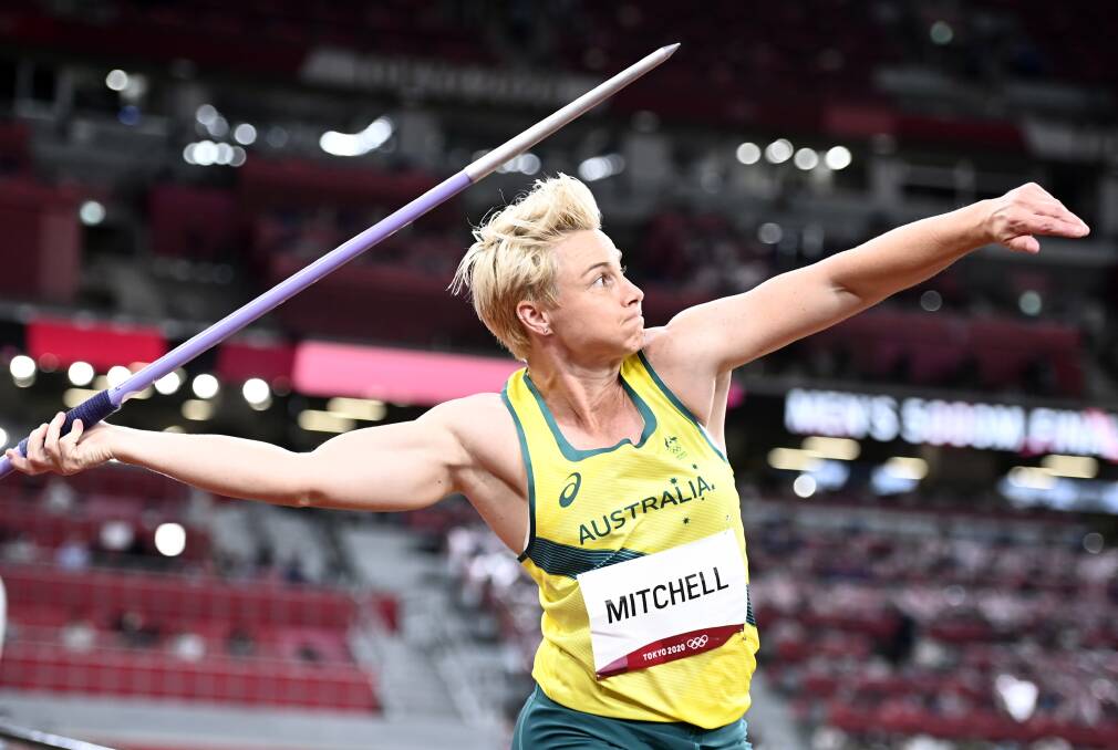 BIG THROW: Kathryn Mitchell during the final. Picture: EPA/Christian Bruna