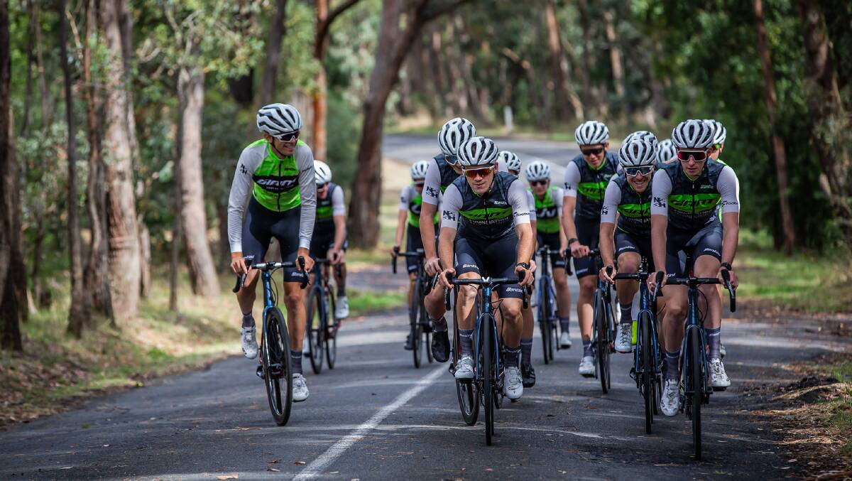 TEAMWORK: Giant Racing Team group together in a training ride. Picture: Giant Racing Team