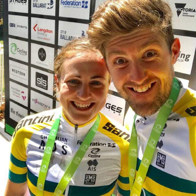 GOLD: Grace Brown and teammate Luke Durbridge. Picture: Cycling Australia