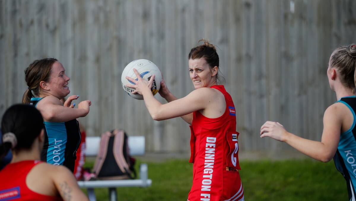 WAITING GAME: Dennington's Angela Northcott during the Dennington versus Kolora-Noorat game last weekend. Football and netball across the region is on hold. Picture: Anthony Brady