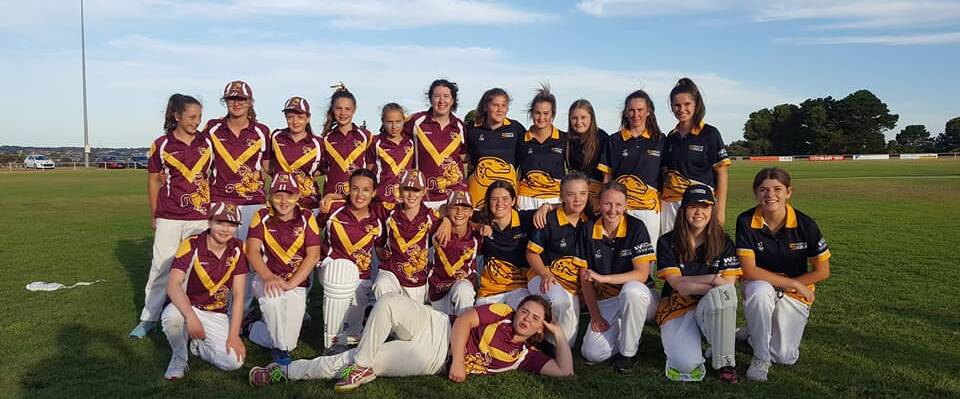 Nirranda Knights and Woodford Eels under 17s girls sides pose for a photo before last season's grand final. Picture: WDCA