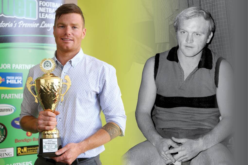 DUAL CHAMPIONS: Koroit premiership player Isaac Templeton (2014-15) and Cobden legend Hugh Worrall (1970, '72, '79) are mulitple winners of the Maskell Medal. 