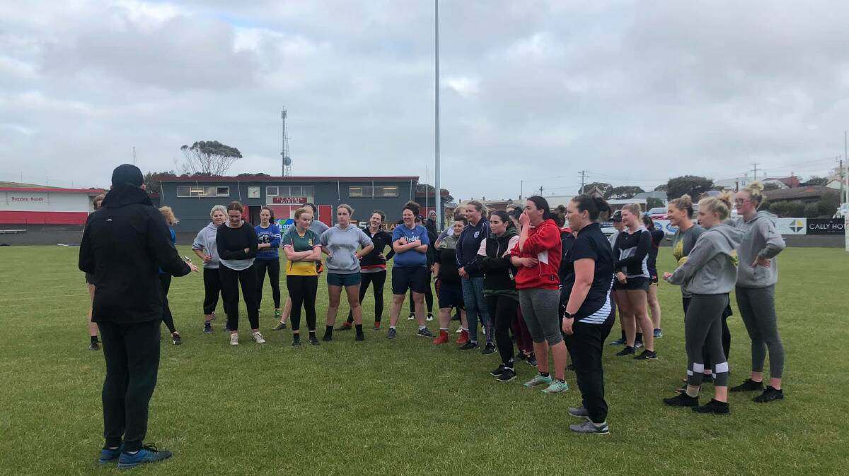 BIG TURNOUT: Over 40 women turned up for Old Collegians and South Warrnambool's come-and-try night on Tuesday.