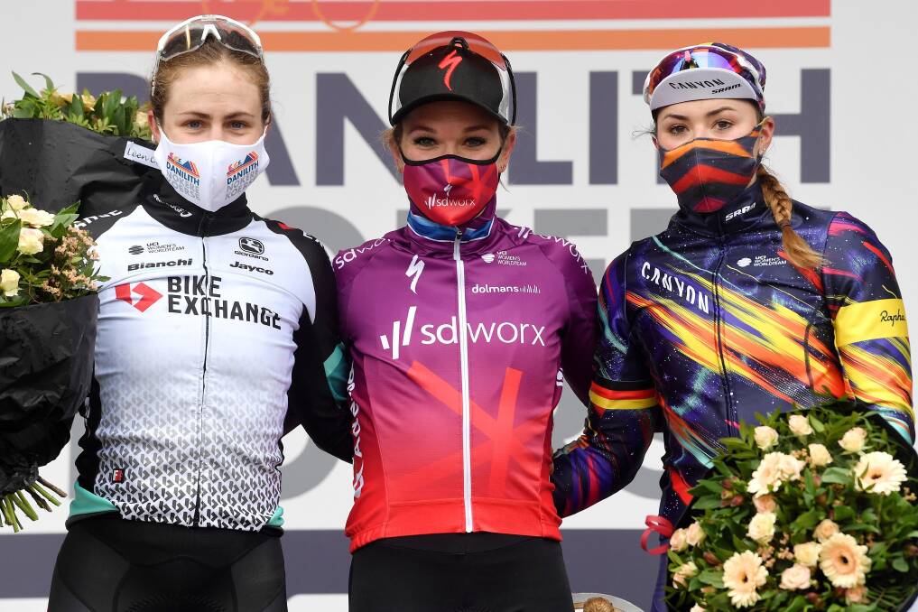 HAPPY DAYS: Grace Brown (left) secured a second place finish at Danilith Nokere Koerse classic. Picture: Getty Images