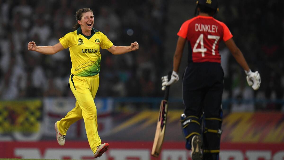 WINNING FEELING: Georgia Wareham celebrates a wicket during the World Cup final. Picture: Getty Images