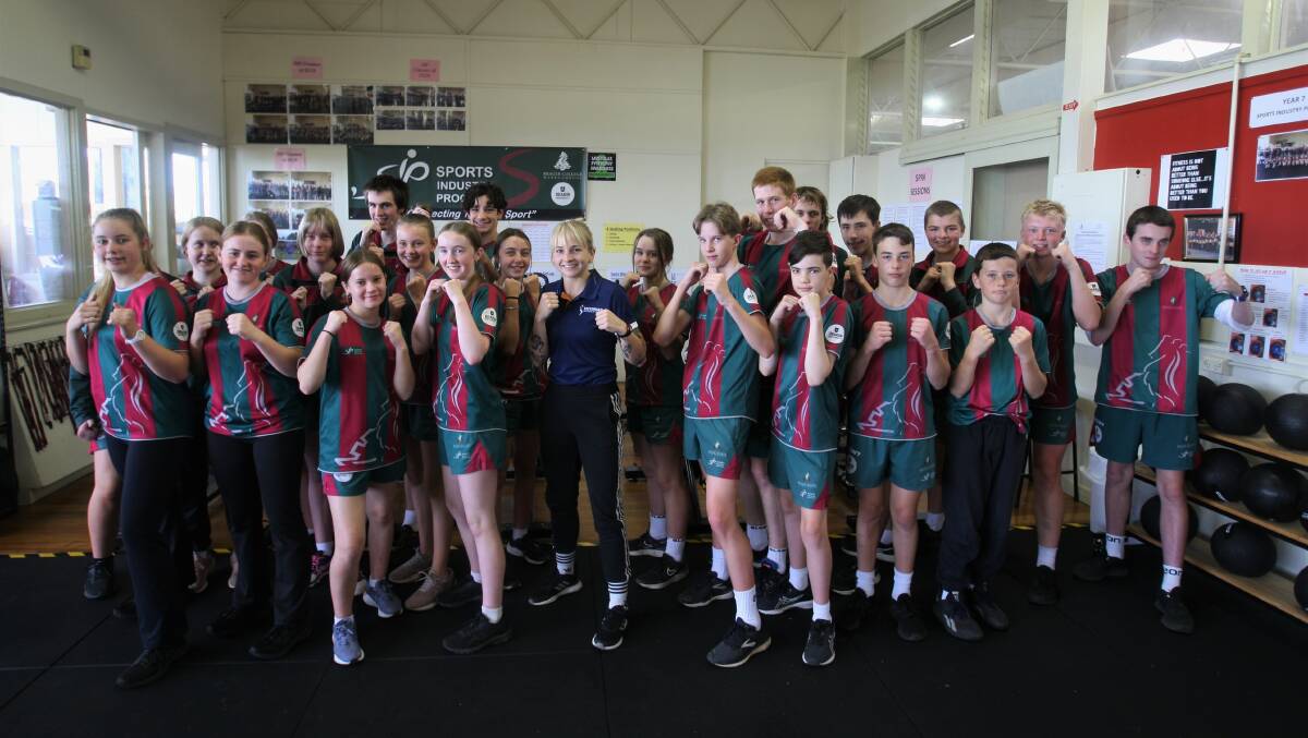 READY TO GO: Kristy Harris with Brauer College's year nine Sports Industry Program students. Picture: Sean Hardeman