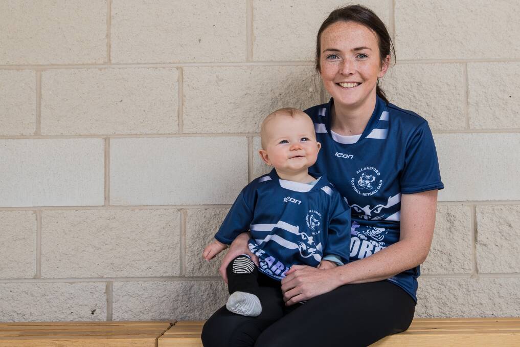 NEW START: Bridget Foster, with seven-month-old son Max, is ready to tackle her second stint as Allansford's A grade netball coach in 2019. Picture: Christine Ansorge